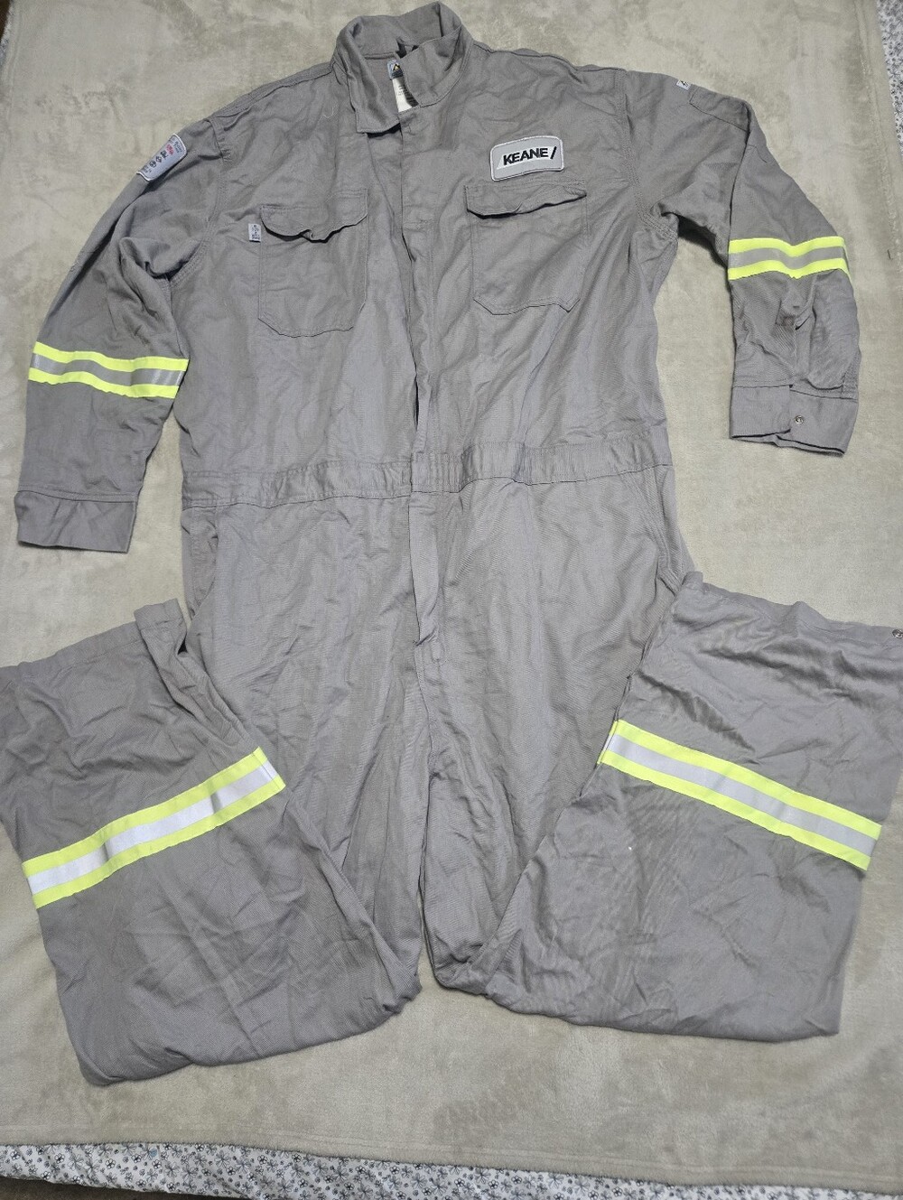 Gray Industrial FR Coveralls with High-Visibility Stripes Size 56 Reg